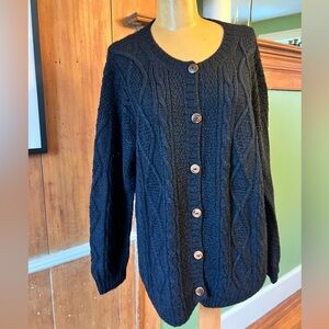 H. Fredricksson black cable-knit alpaca cardigan, NYC designer